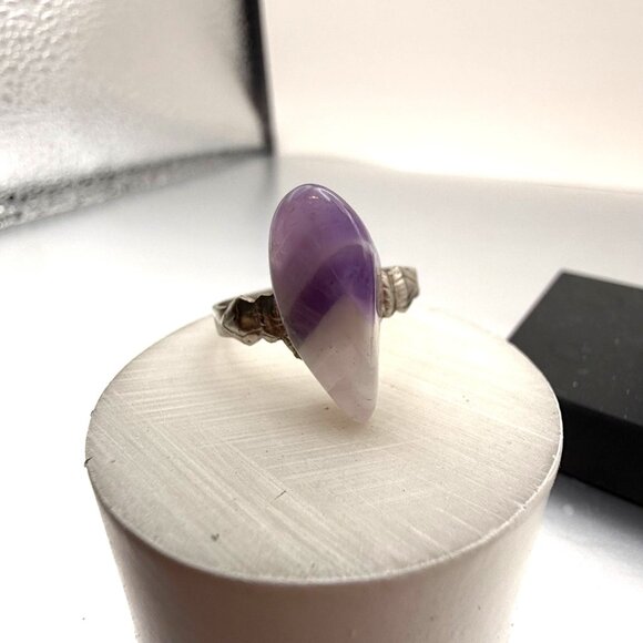 Vintage Amethyst Stone Jewelry Lot Ring Pendant Earrings Trio - Picture 3 of 5